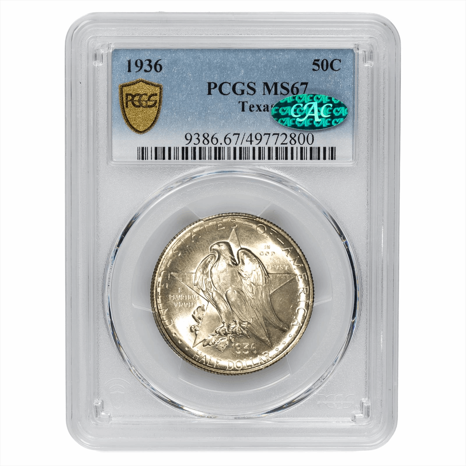 1936 Texas Commemorative Half Dollar 50C PCGS MS 67 CAC