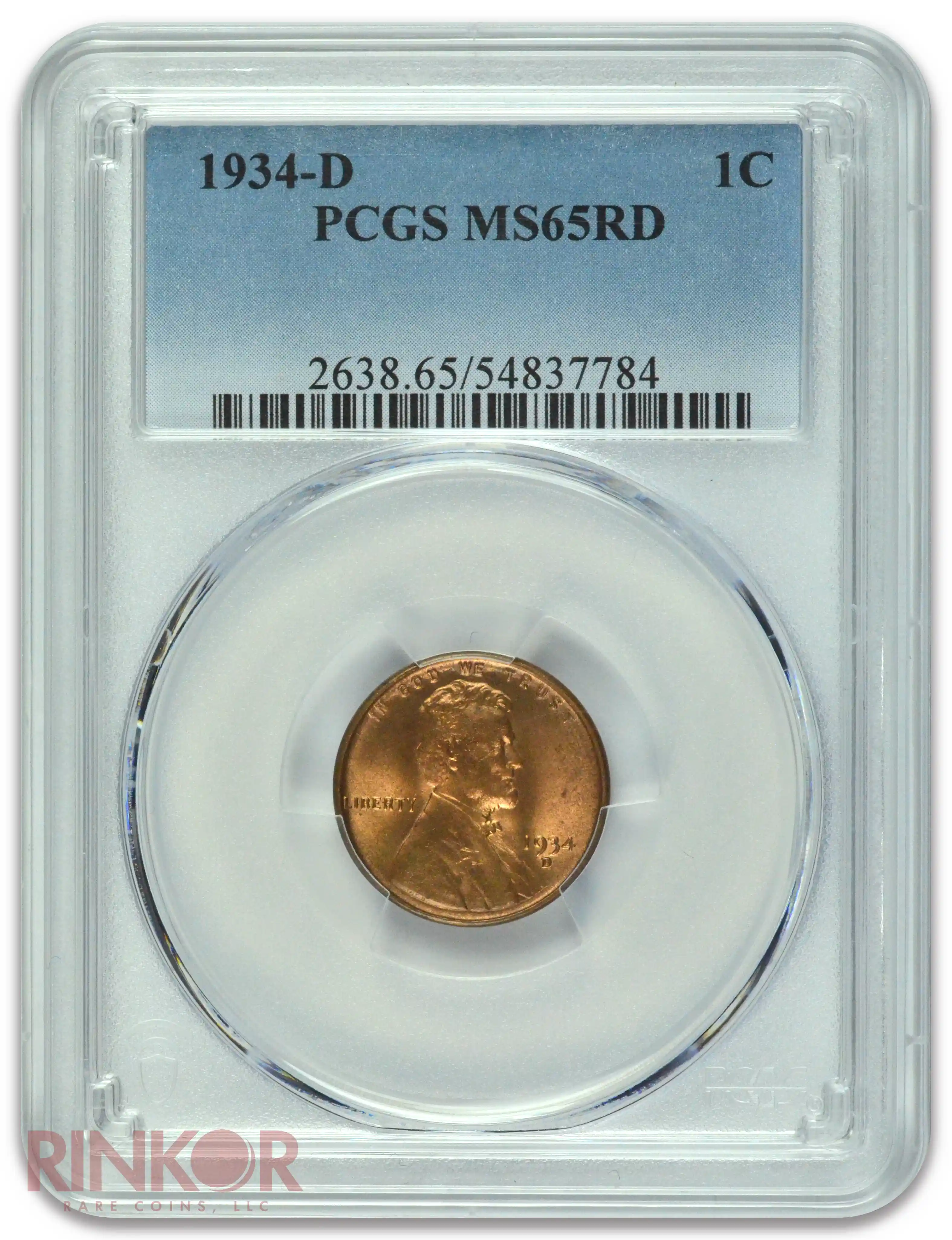 1934-D 1C Lincoln Wheat Cent PCGS MS 65 RD