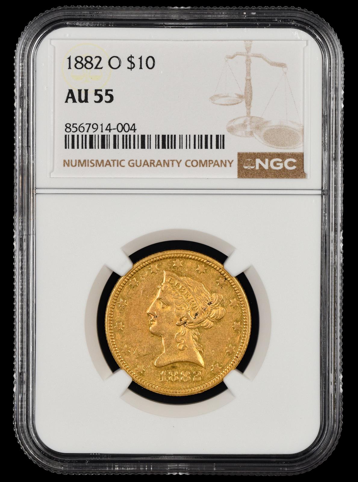 1882 O $10 NGC  AU55