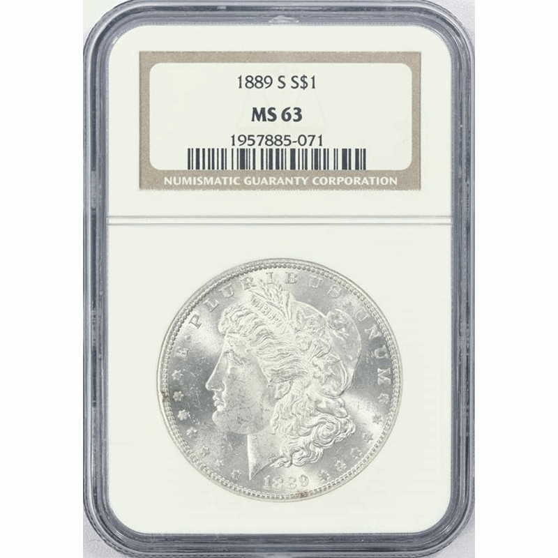 1889-S $1 Morgan  Silver Dollar - NGC MS63 - Lustrous - PQ+