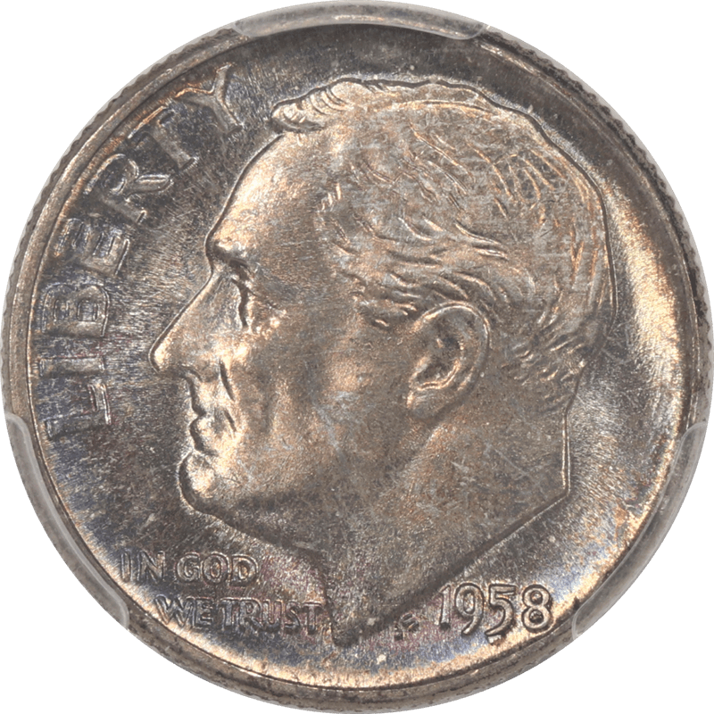 1958 Roosevelt Silver Dime, PCGS MS67FB - Mint Set Toning