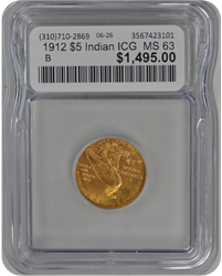 1912 $5 Indian ICG  MS 63