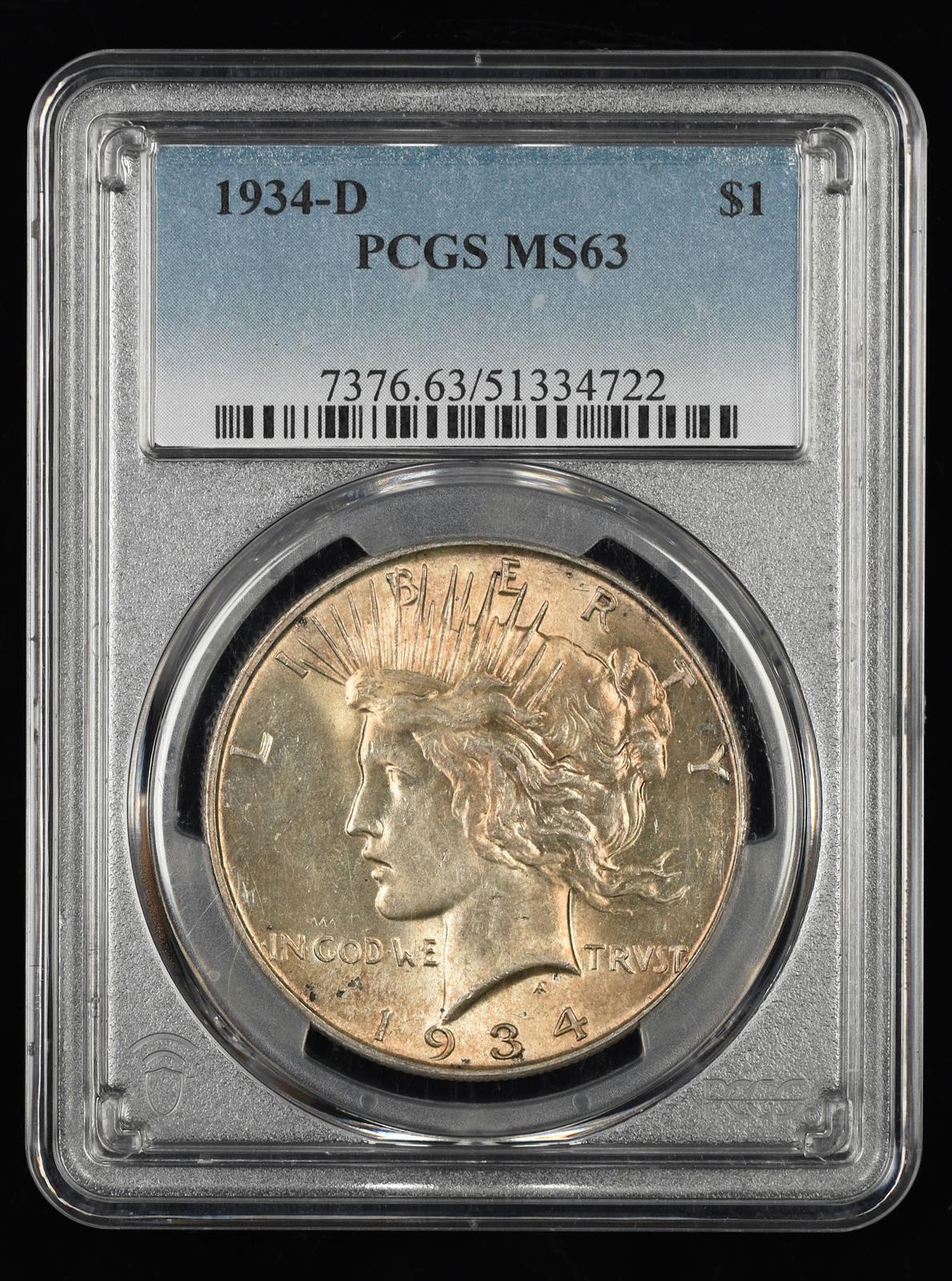 1934 D $1 PCGS MS 63