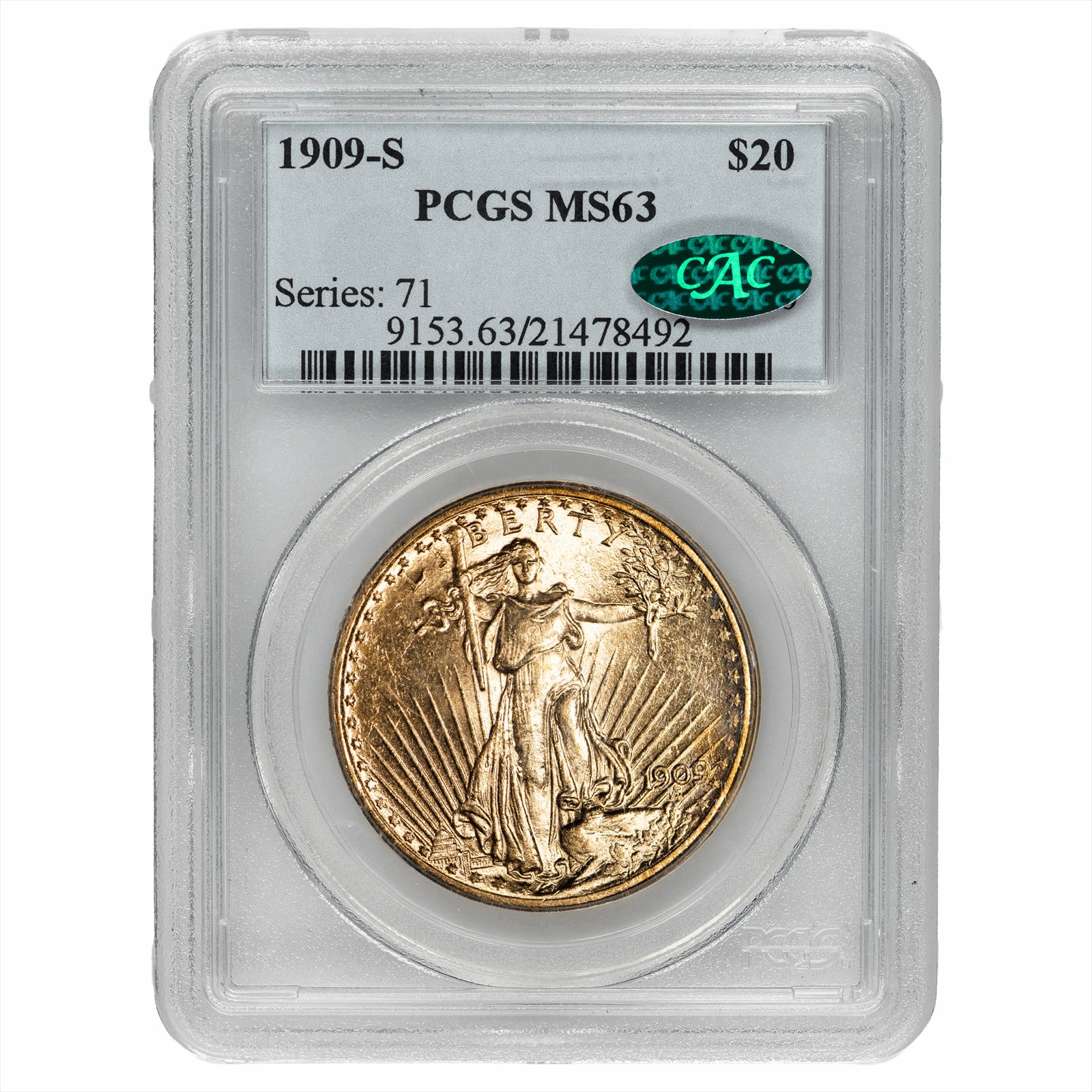 1909-S St. Gaudens Gold Double Eagle $20 PCGS MS 63 CAC