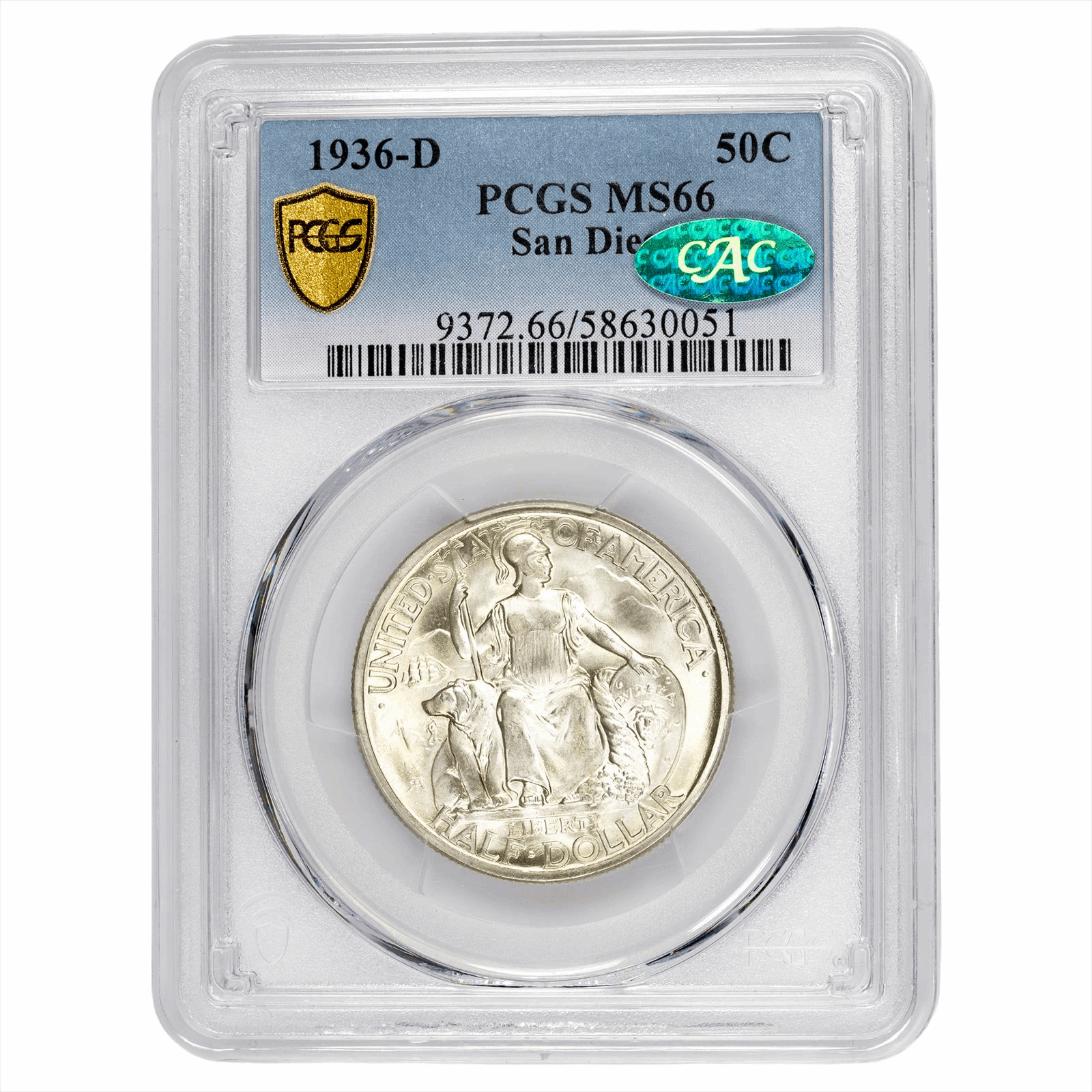 1936-D San Diego Commemorative Half Dollar PCGS MS 66 CAC