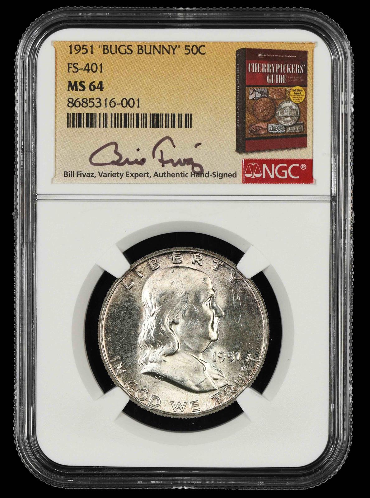 1951 Bugs Bunny 50c FS-401 Bill Fivaz Signature Label NGC MS64