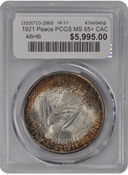 1921 Peace PCGS (CAC) MS 65+ 