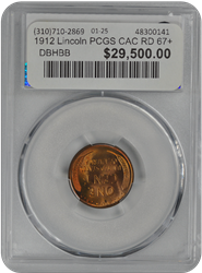 1912 Lincoln PCGS CAC RD 67+