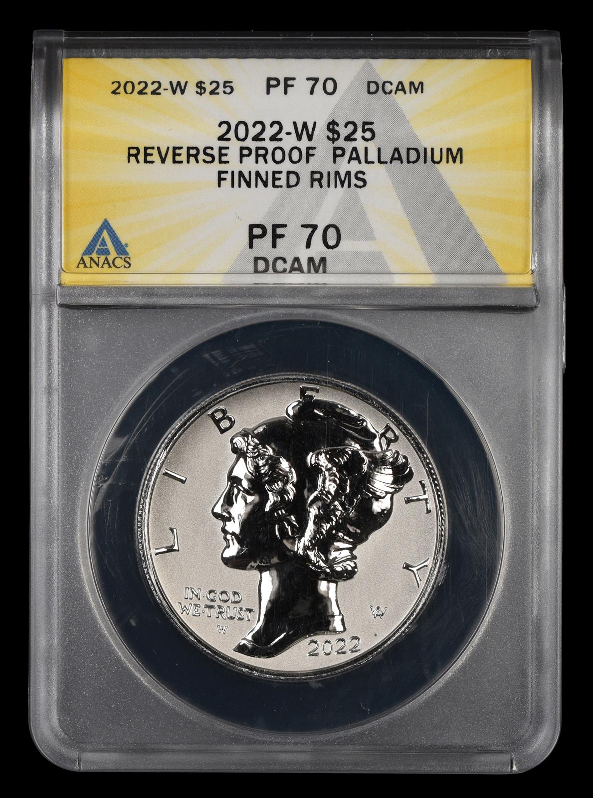 2022 W $25 Palladium Eagle Finned Rims ANACS PF70 DCAM
