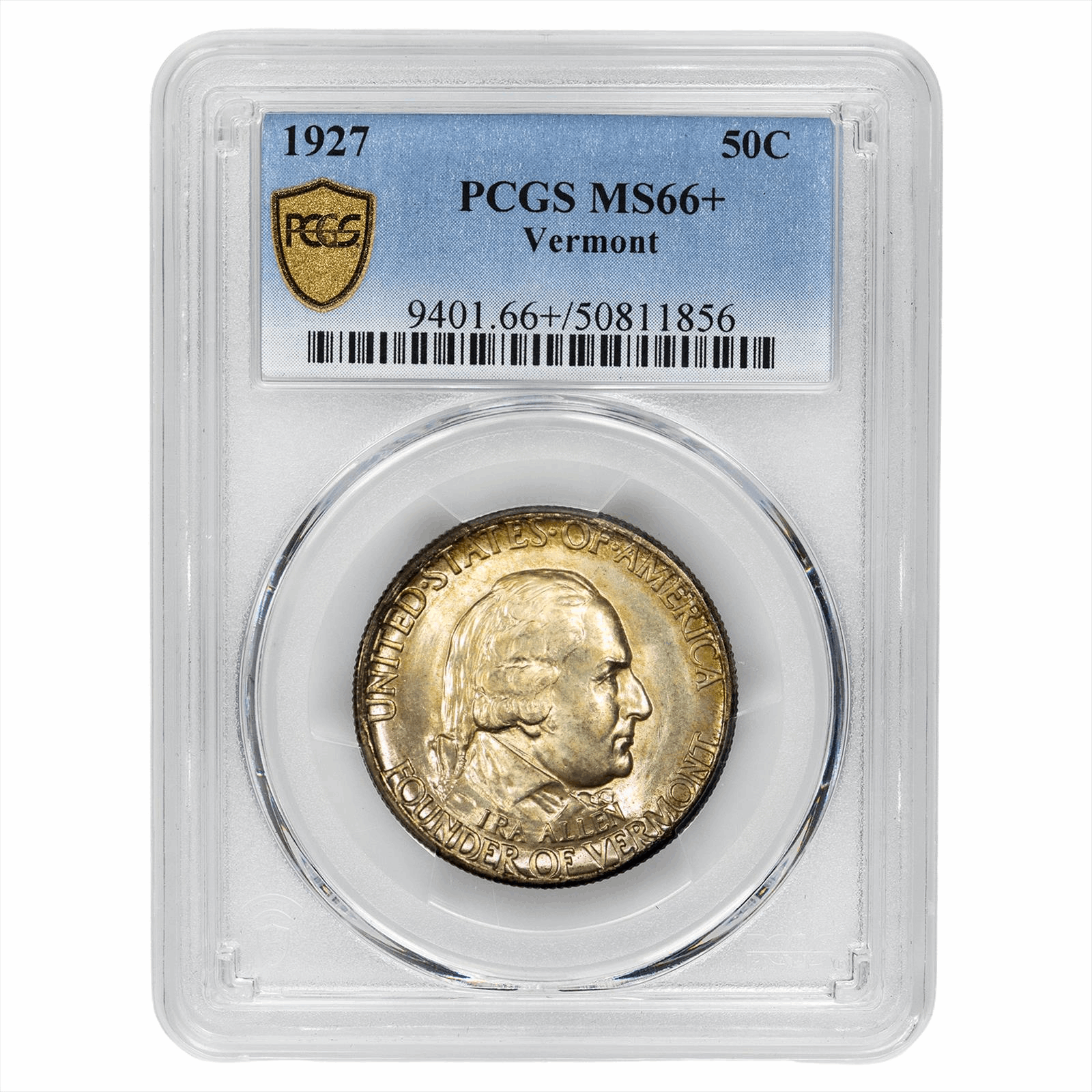 1927 Vermont Commemorative Half Dollar 50C PCGS MS 66+