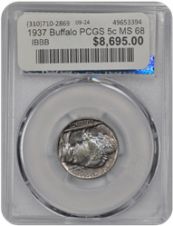 1937 Buffalo PCGS 5c MS 68