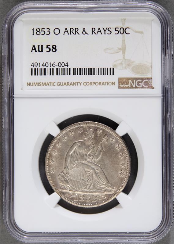 1853-O Seated Liberty ARROWS & RAYS NGC AU58