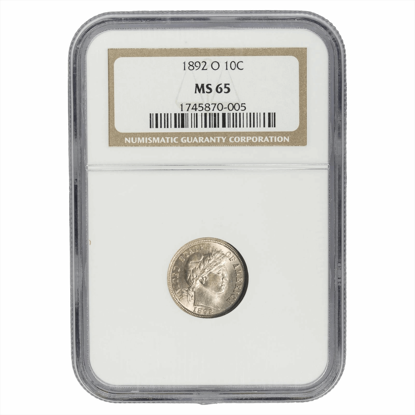 1892-O Barber Dime 10C NGC MS 65
