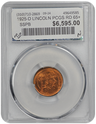 1925-D LINCOLN PCGS RD 65+