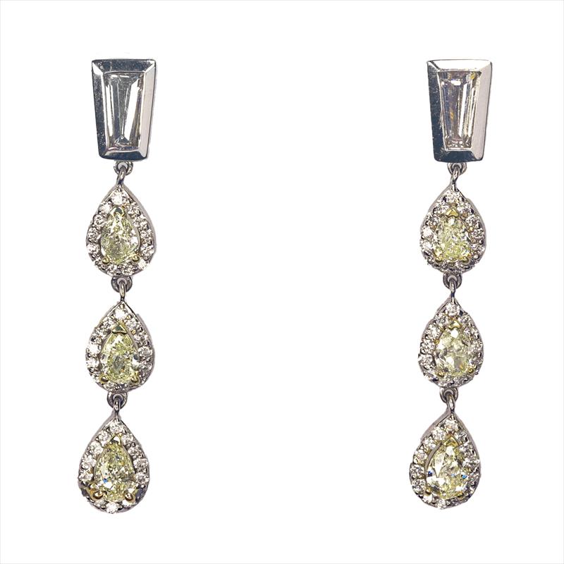 2.18cttw Yellow Pear Cut Halo Diamond Drop Earrings in 18k White Gold 