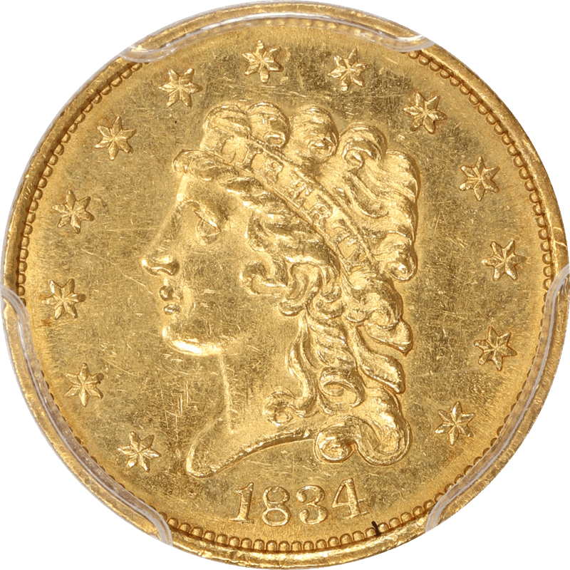 1834 Classic Head Gold Quarter Eagle $2 1/2,  PCGS MS 63 - Lustrous and Original