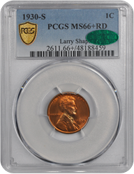 1930-S Lincoln PCGS (CAC) RD 66+