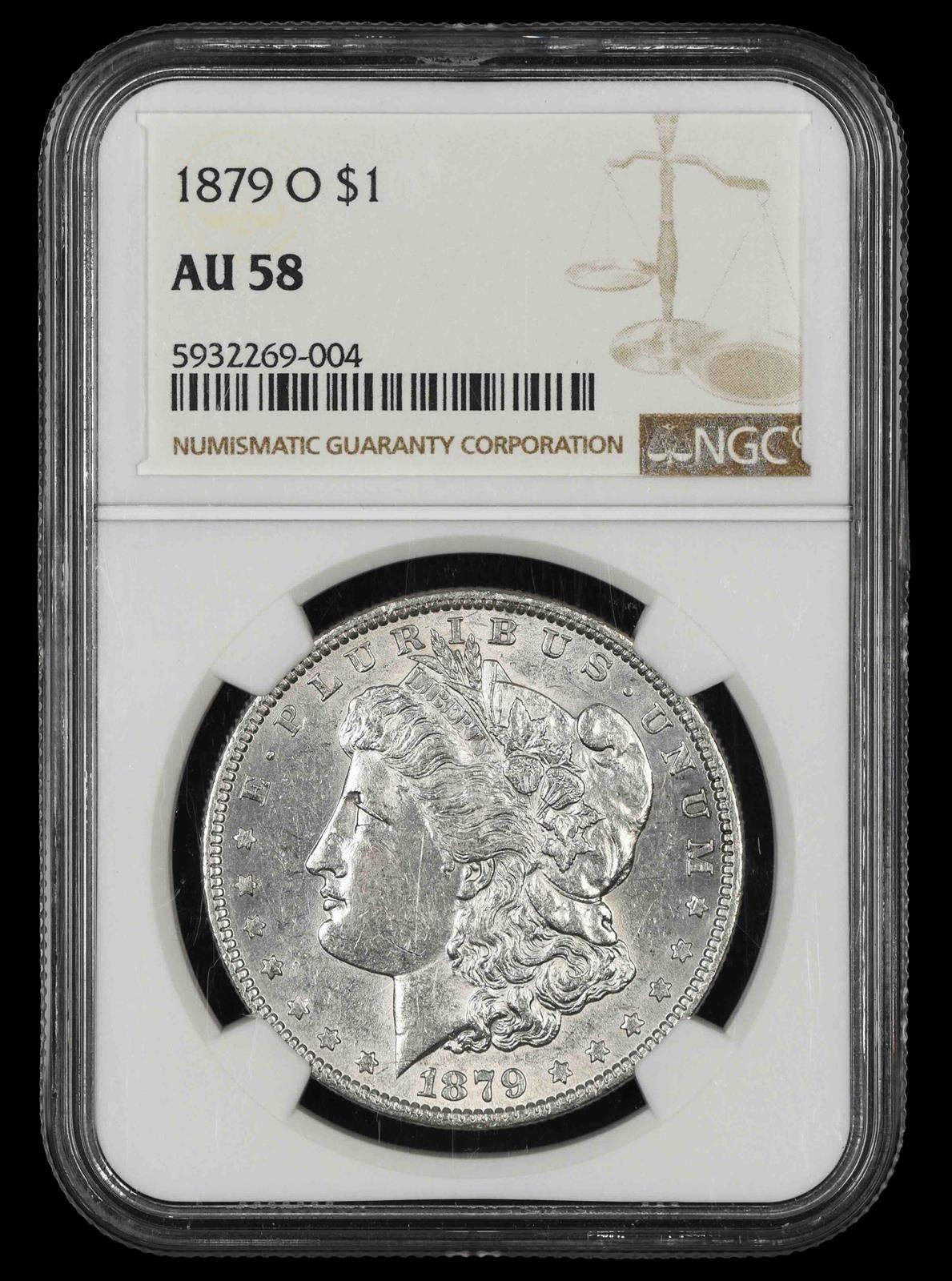 1879 O $1 NGC AU 58
