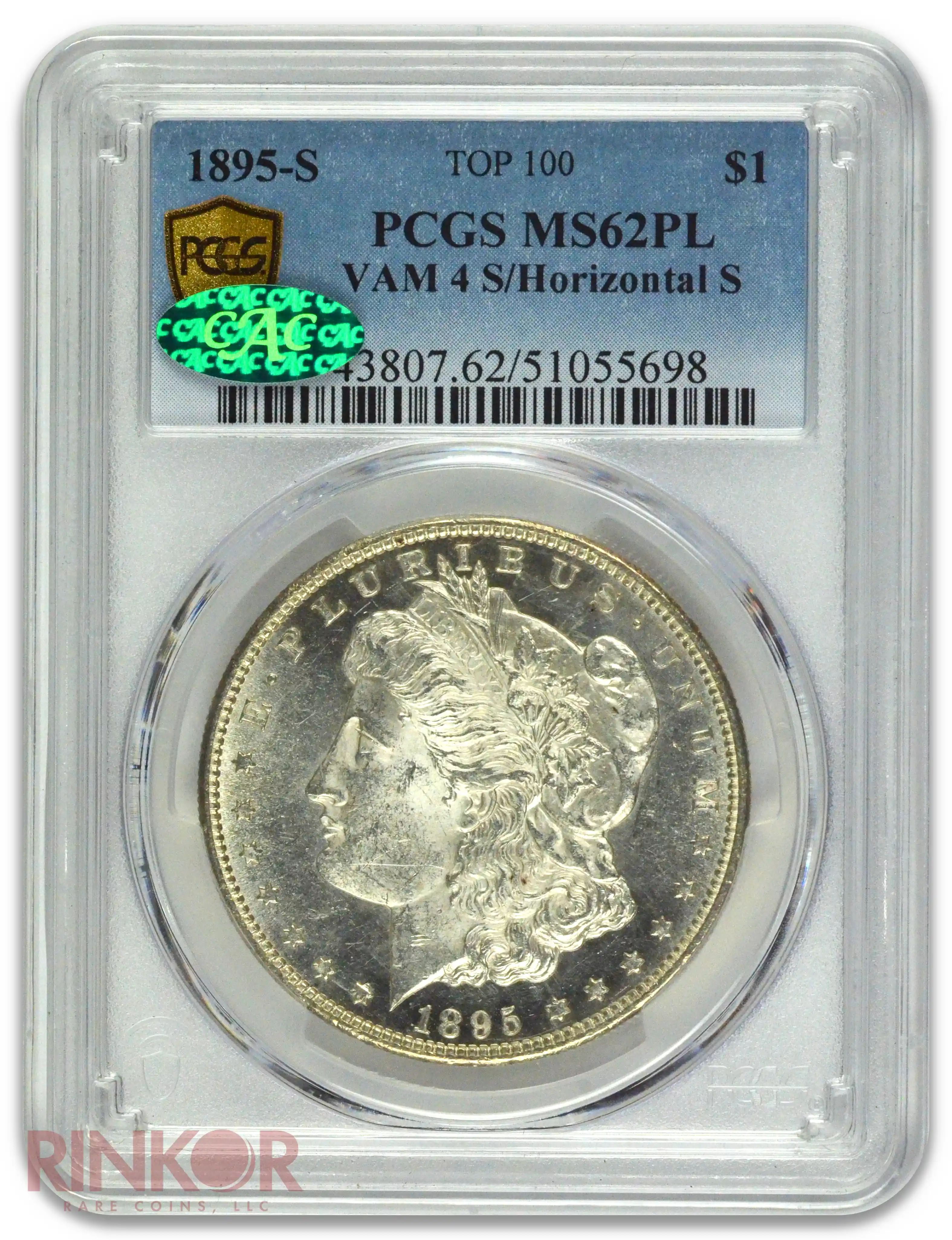 1895-S $1 Morgan Dollar VAM 4 S/Horizontal S PCGS MS 62 PL CAC