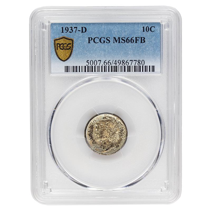 1937-D Full Band Mercury Dime, 10C PCGS MS 66 FB 