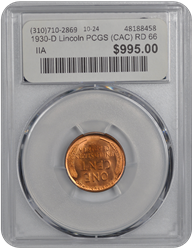 1930-D Lincoln PCGS CAC RD 66 