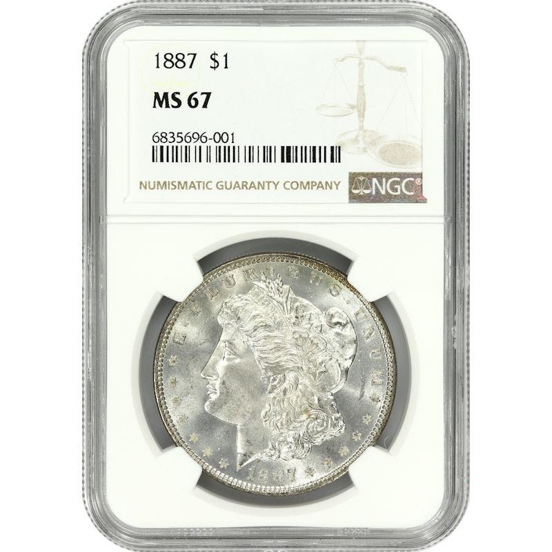 1887 $1 Morgan Silver Dollar - NGC MS67 - Light Toning on Reverse