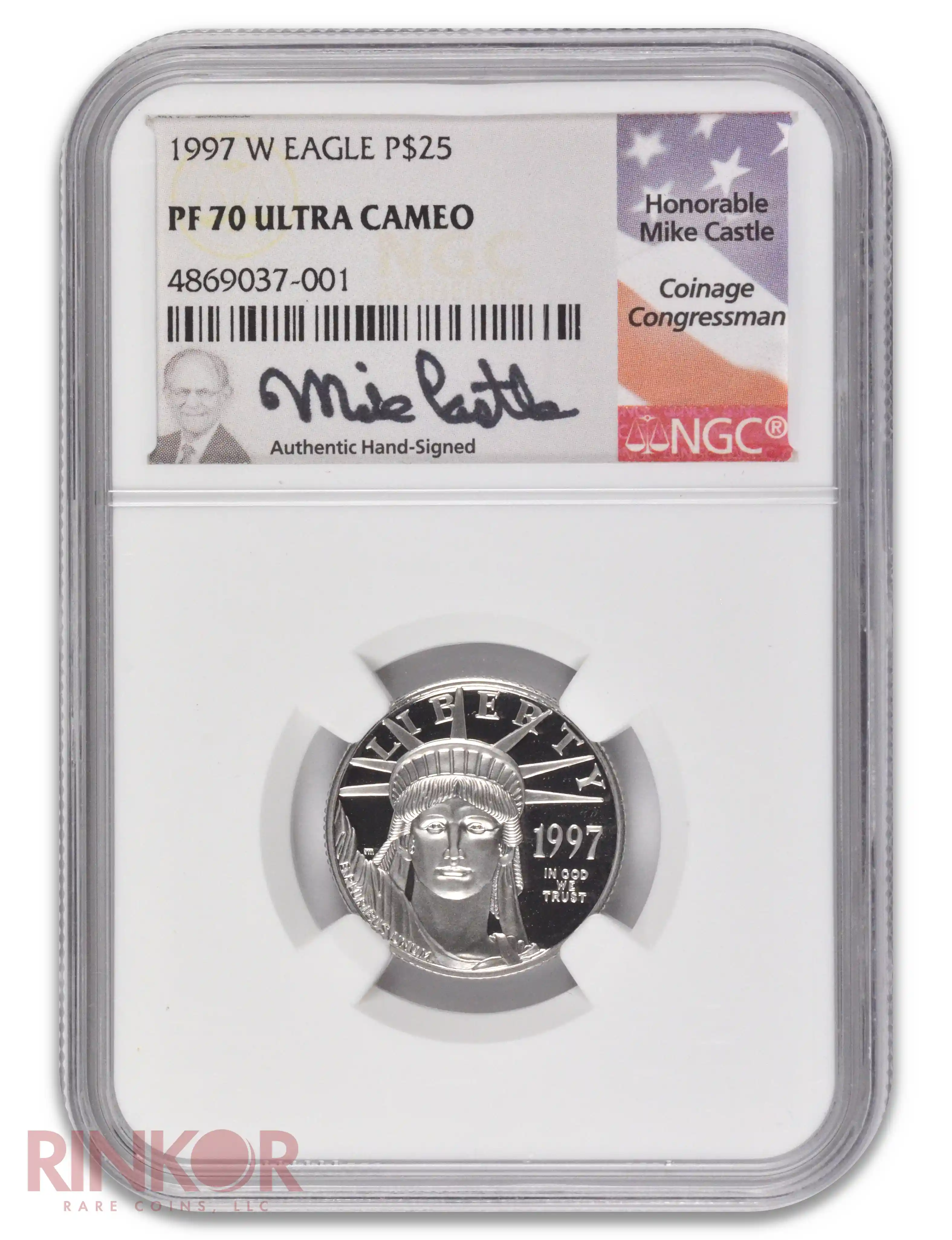 1997-W Platinum Eagle Mike Castle Signature P$25 NGC PF 70