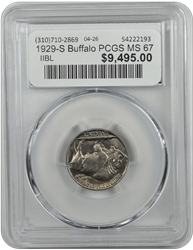 1929-S Buffalo PCGS MS 67