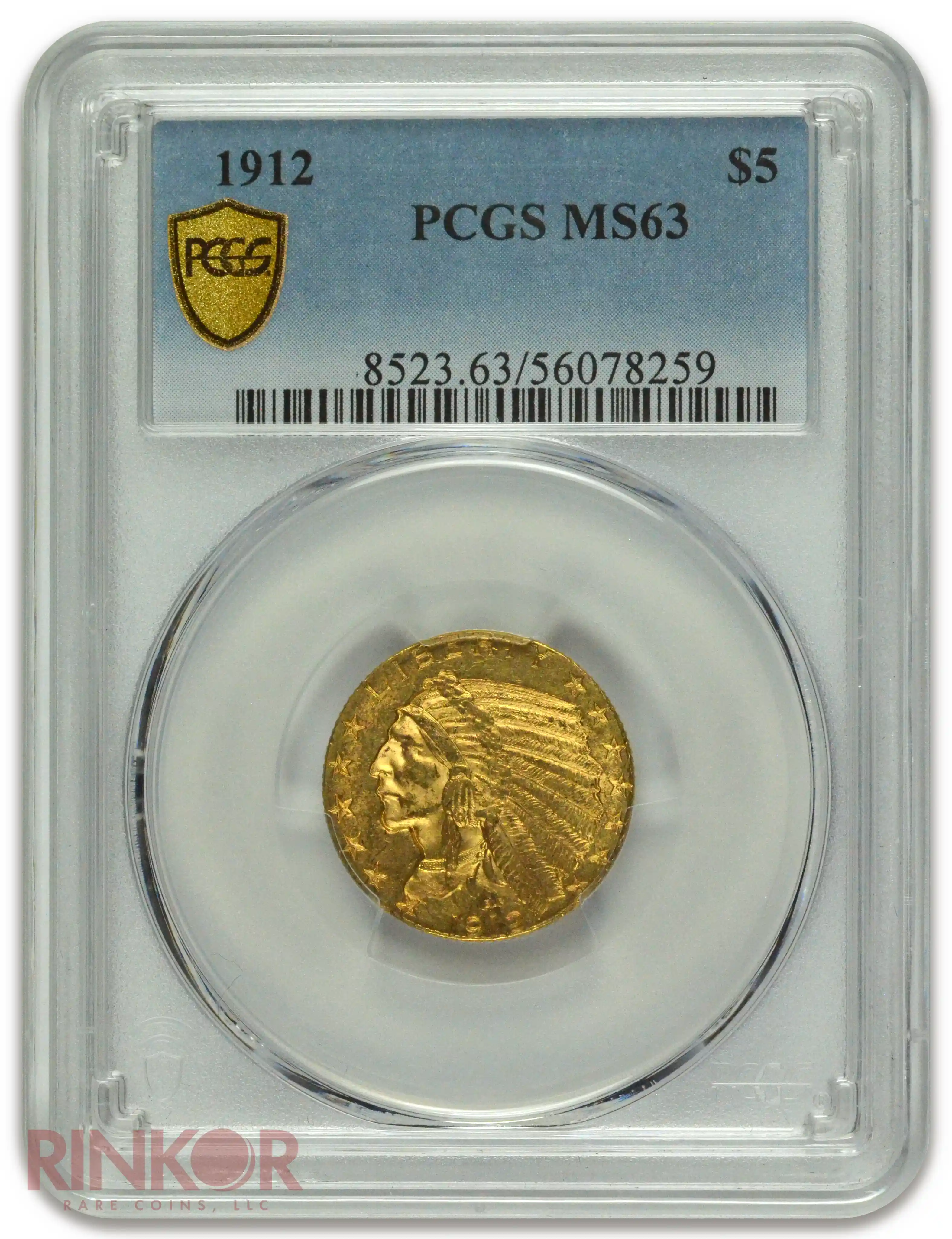 1912 $5 Indian Head PCGS MS 63