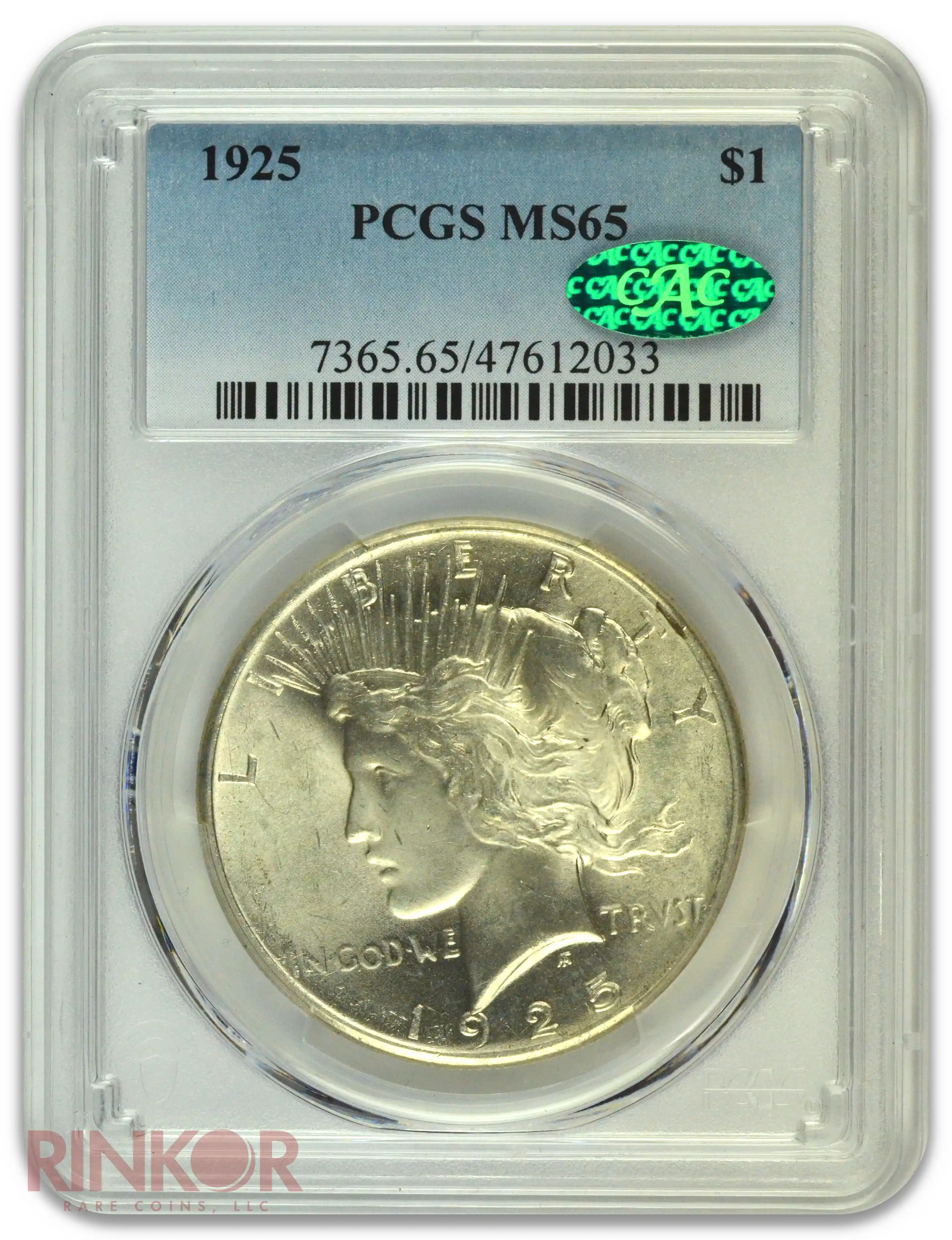 1925 $1 Peace Dollar PCGS MS 65 CAC