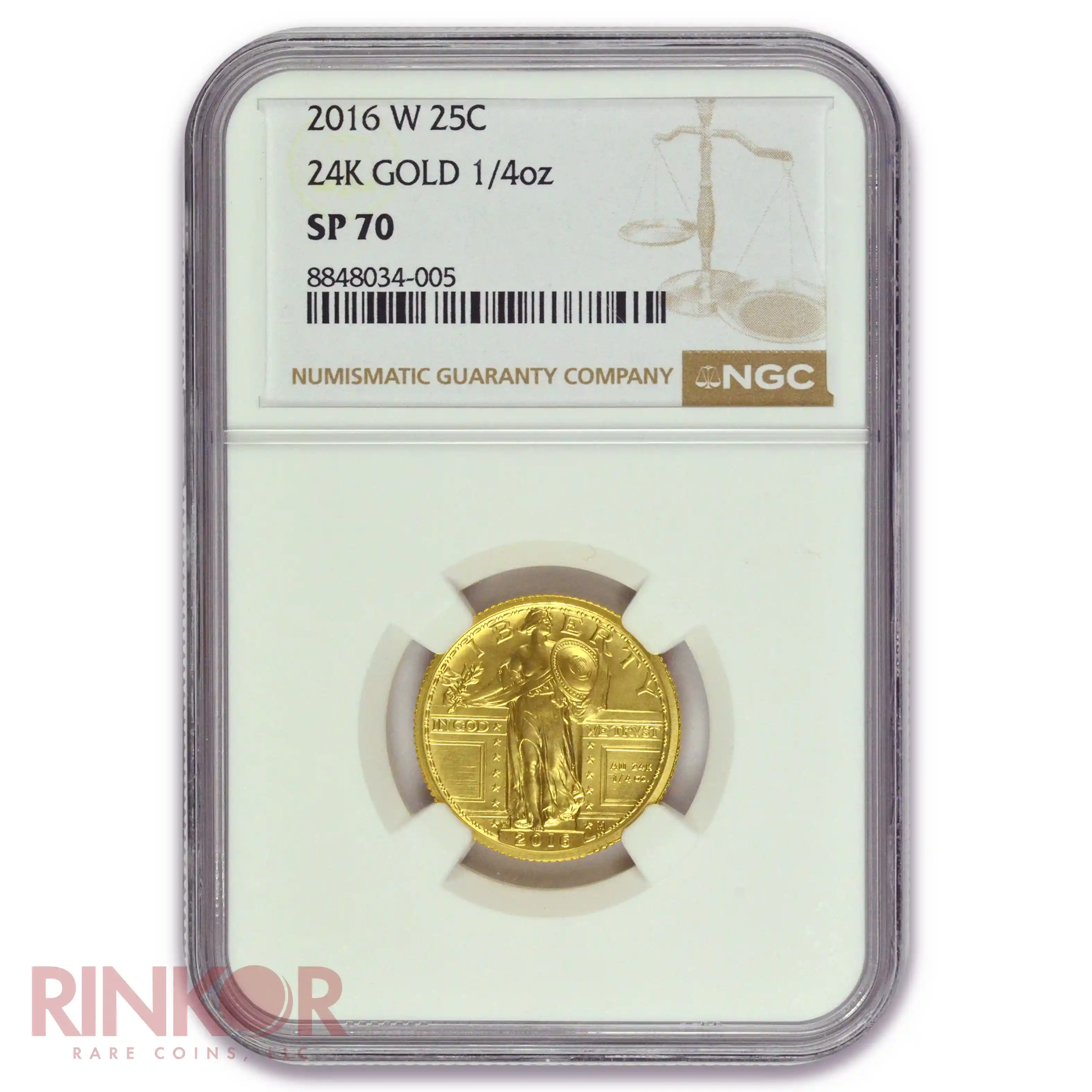 2016-W Gold 1/4oz Standing Liberty Quarter 100th Anniversary Brown Label NGC SP 70
