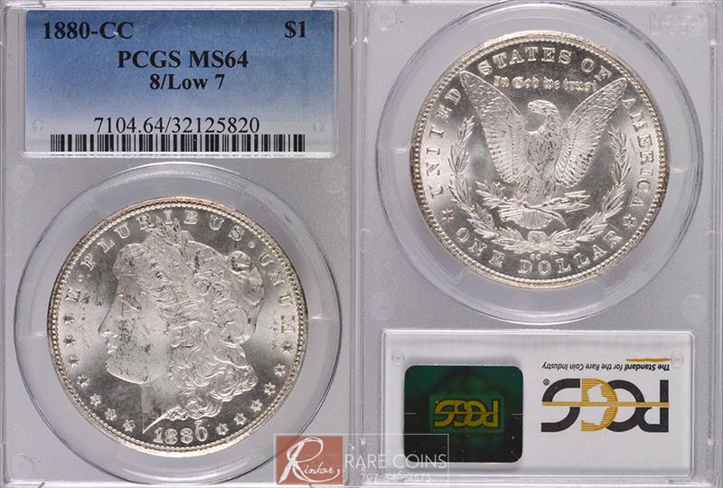 1880-CC 8/Low 7 $1 PCGS MS 64