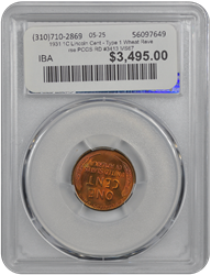 1931 1C Lincoln Cent - Type 1 Wheat Reverse PCGS RD #3413 MS67