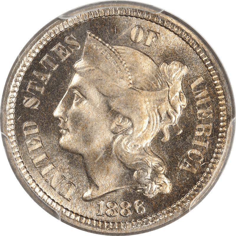 1886 Three Cent Nickel 3CN, PCGS PR 66 CAC - Lovely Coin