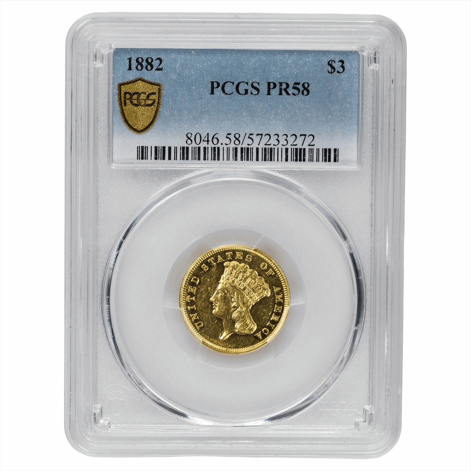 1882 Indian Princess Head $3 PCGS PR 58