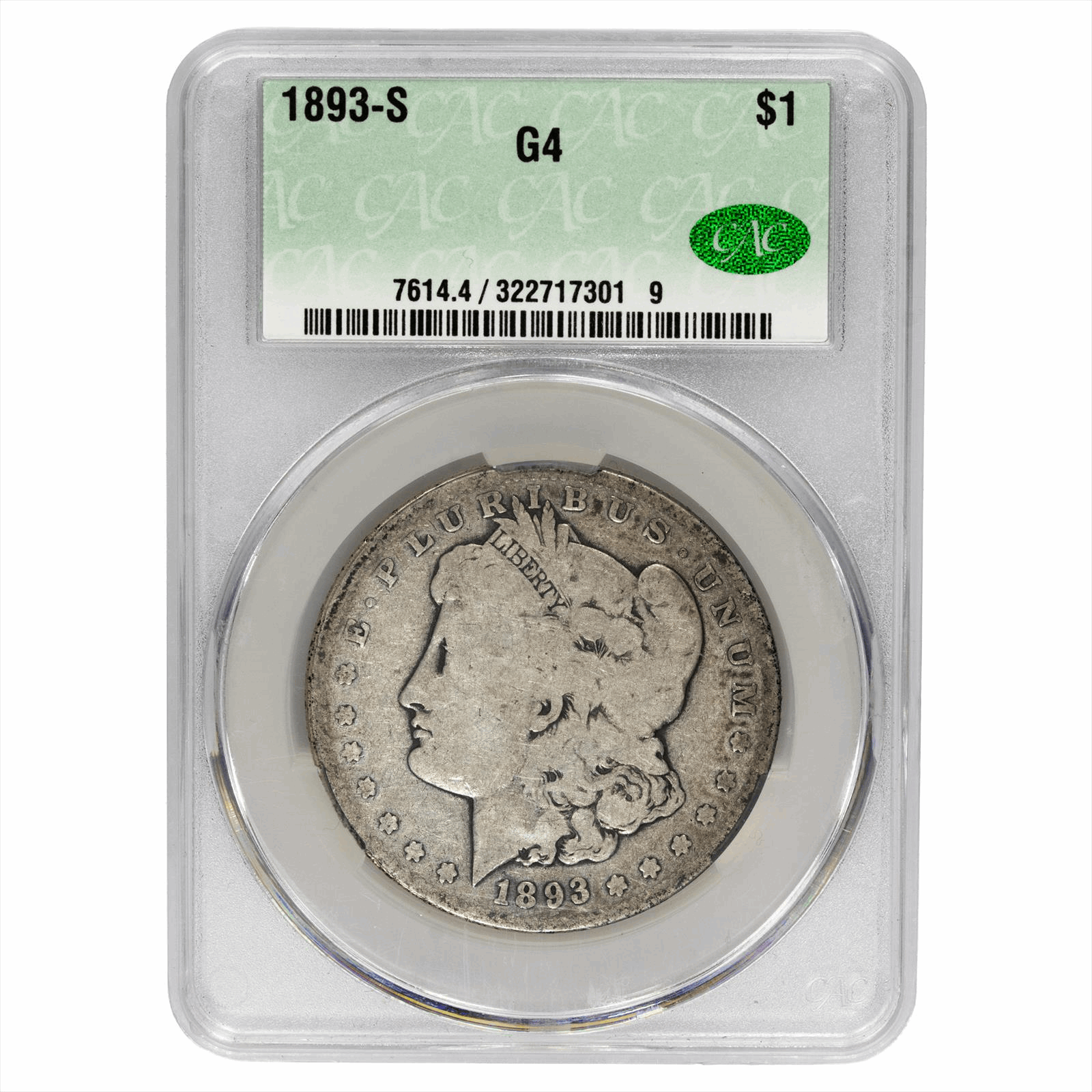 1893-S Morgan Silver Dollar $1 CACG G 4 CAC