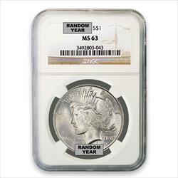 Common Date $1 Peace Silver Dollar NGC MS63 