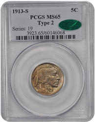 1913-S  Type 2 Buffalo PCGS CAC MS 65 