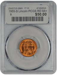 1955-S Lincoln PCGS RD 66+