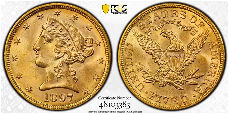 1897 $5 PCGS MS 65 CAC