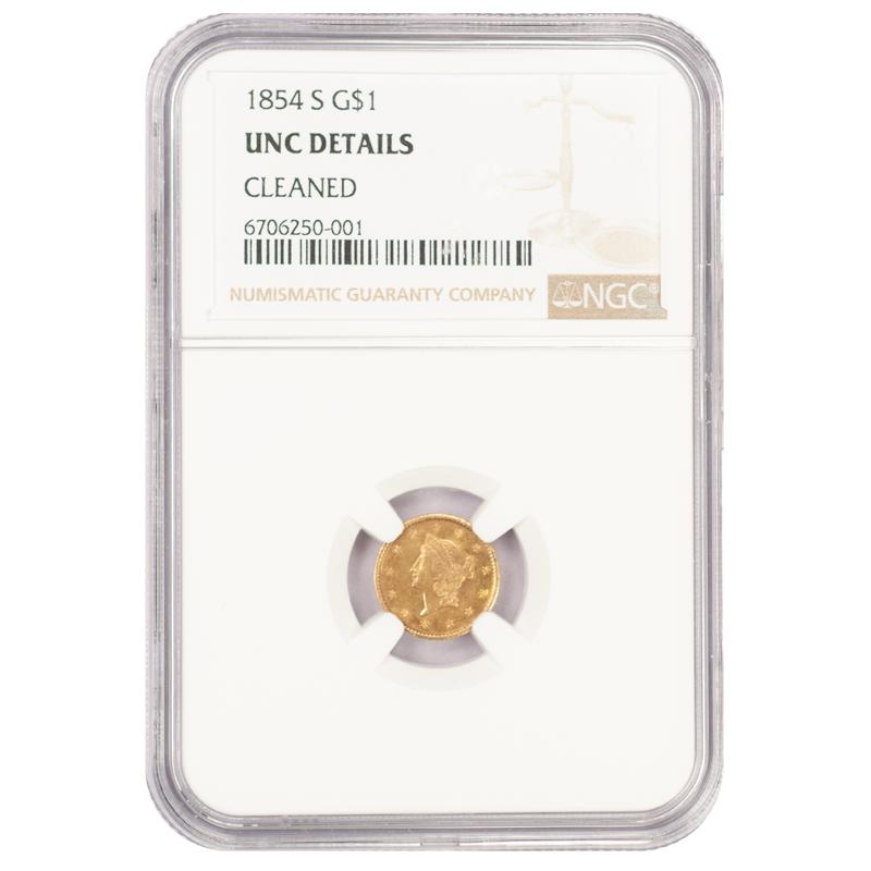1854-S Liberty Head Dollar $1 NGC UNC Details