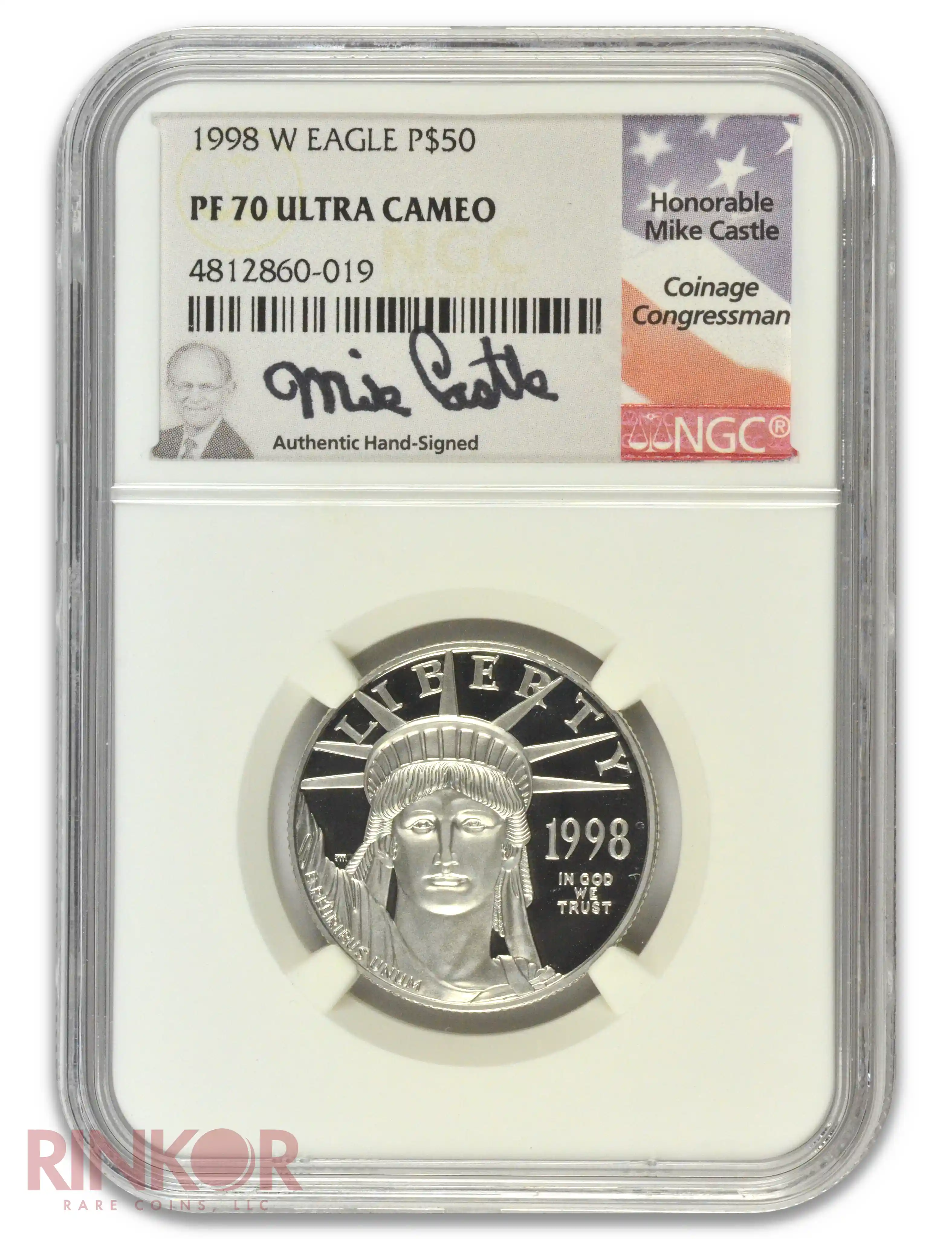 1998-W Platinum Eagle Mike Castle Signature P$50 NGC PF 70