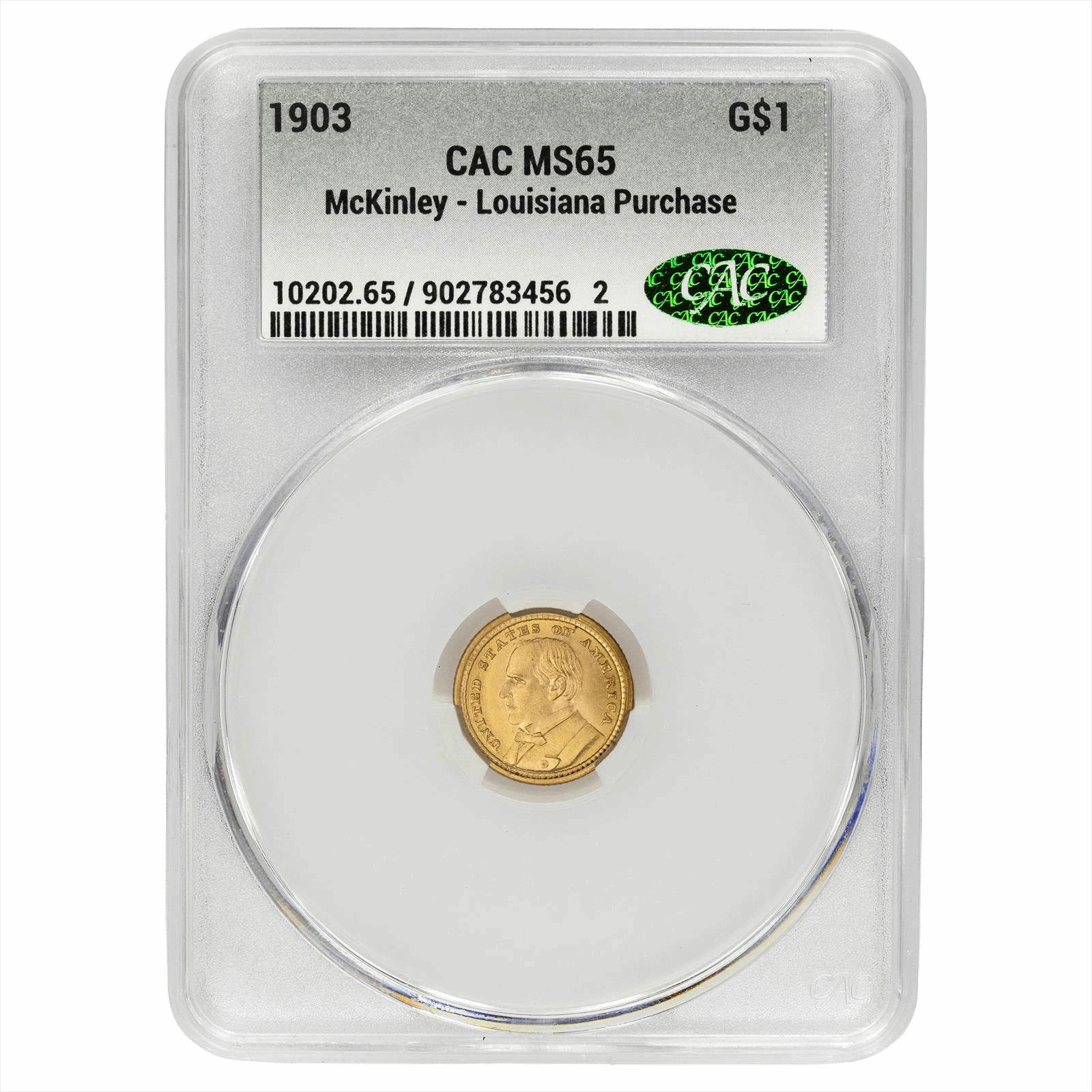 1903 Mckinley-Louisiana Purchase Gold Commemorative Dollar G$1 CACG MS 65