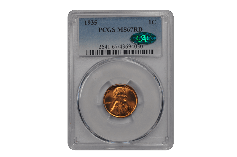 1935 1C Lincoln Cent - Type 1 Wheat Reverse PCGS RD (CAC) #3470-21 MS67
