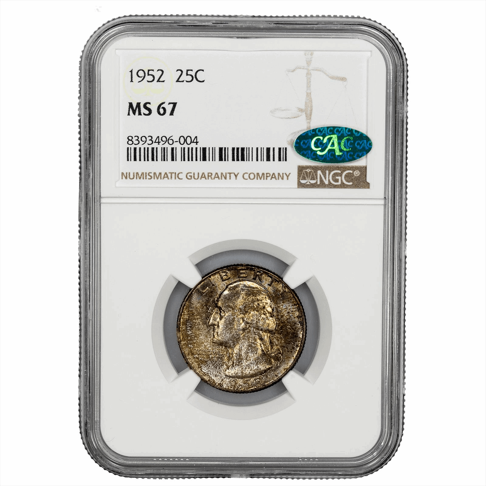 1952 Washington Quarter 25C NGC MS 67 CAC