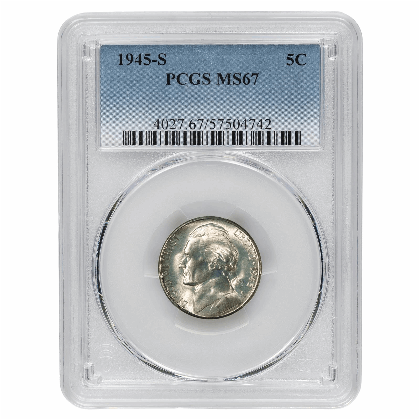 1945-S Jefferson War Nickel 5C PCGS MS 67
