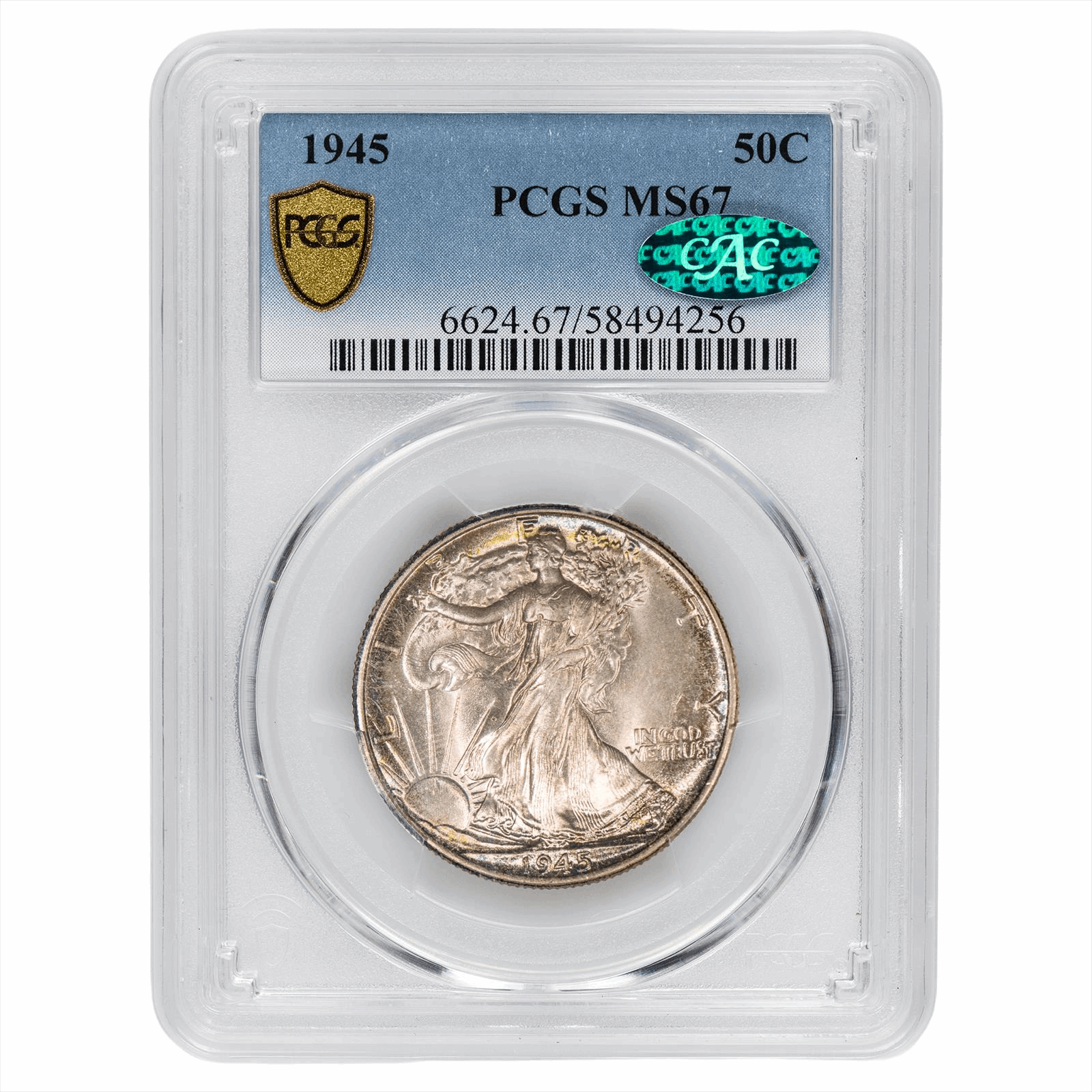 1945 Walking Liberty Half Dollar 50C PCGS MS 67 CAC