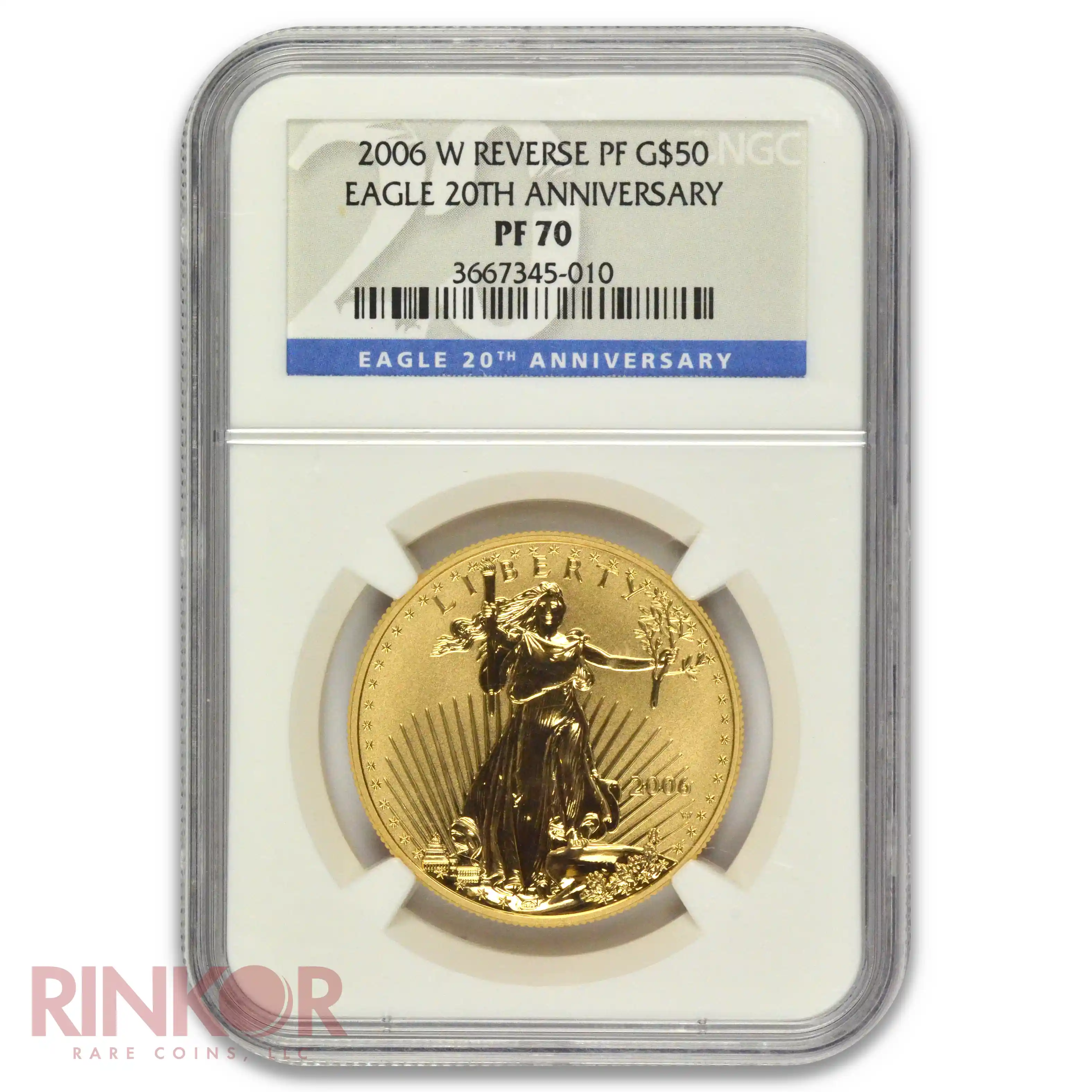 2006-W Reverse Proof 1oz American Gold Eagle 20th Anniversary NGC PF 70