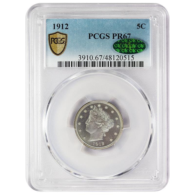 1912 Liberty or V-Nickel 5c, PCGS  PR 67  CAC - Lovely Coin