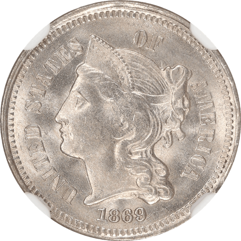 1869 Three Cent Nickel 3c, NGC MS 65 - Nice Original Coin
